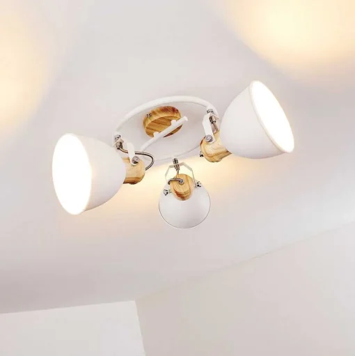 Plafonnier Banjul Bois Clair, Blanc, 3 Lumieres