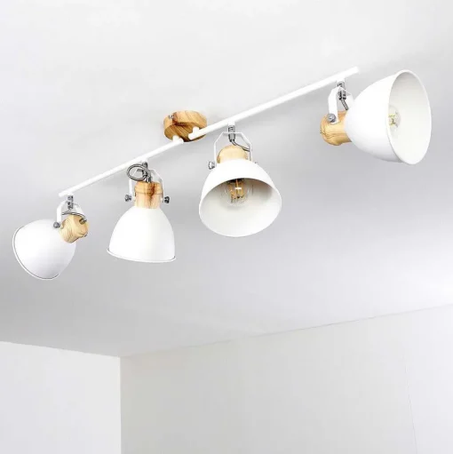 Plafonnier Banjul Bois Clair, Blanc, 4 Lumieres