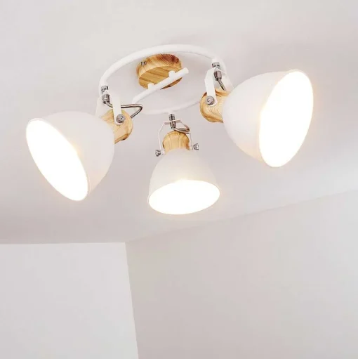 Plafonnier Banjul Bois Clair, Blanc, 3 Lumieres