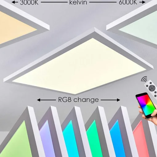 Plafonnier Bankura Led Blanc, 1 Lumiere, Telecommandes, Changeur De Couleurs