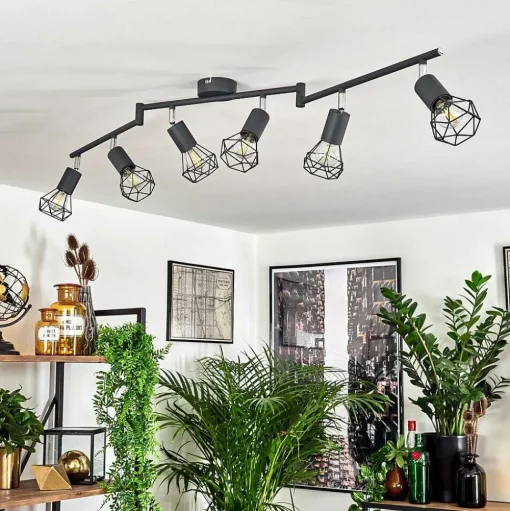 Plafonnier Baripada Anthracite, Chrome, 6 Lumieres