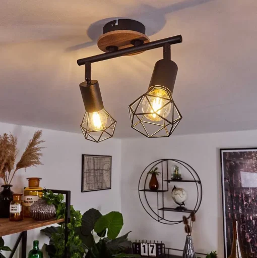 Plafonnier Baripada Bois Fonce, Noir, 2 Lumieres