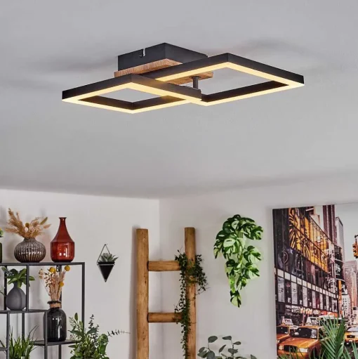 Plafonnier Bealo Led Brun, Couleur Bois, 1 Lumiere
