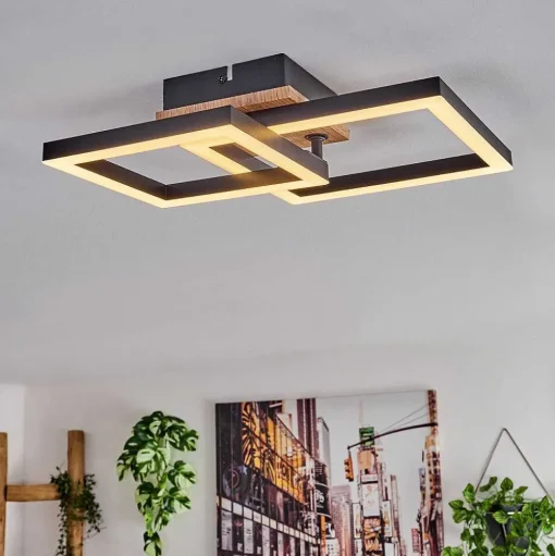 Plafonnier Bealo Led Brun, Couleur Bois, 1 Lumiere