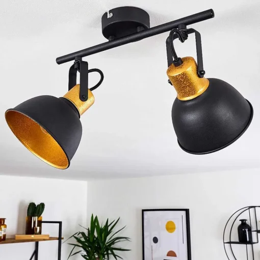 Plafonnier Blackburn Noir Dore, 2 Lumieres