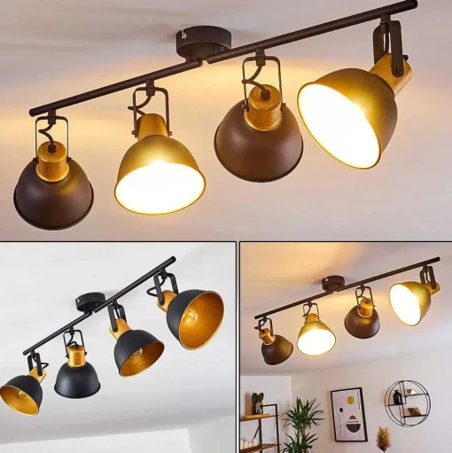 Plafonnier Blackburn Noir Dore, 4 Lumieres