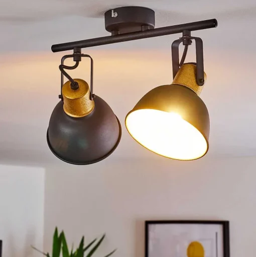 Plafonnier Blackburn Noir Dore, 2 Lumieres