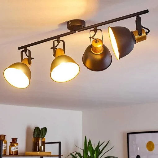 Plafonnier Blackburn Noir Dore, 4 Lumieres