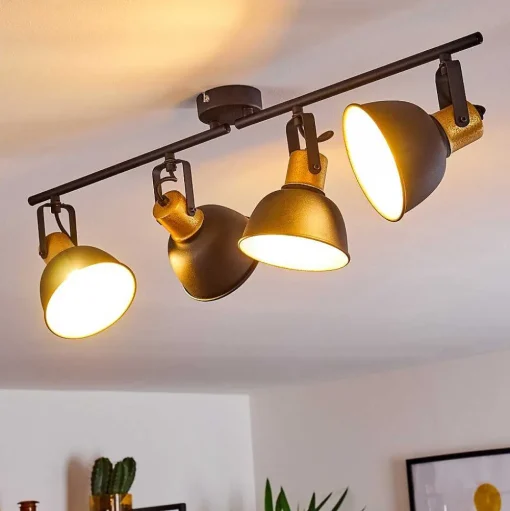 Plafonnier Blackburn Noir Dore, 4 Lumieres
