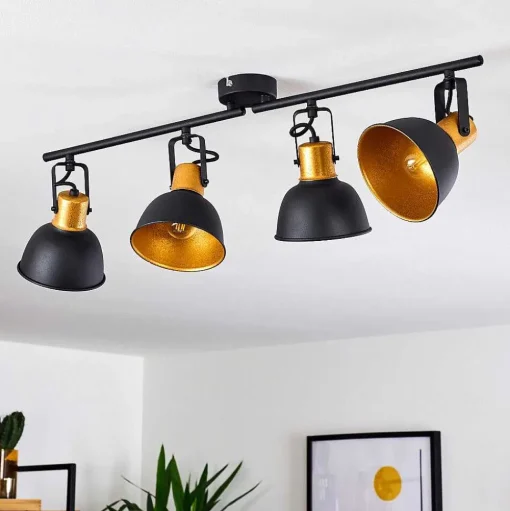 Plafonnier Blackburn Noir Dore, 4 Lumieres