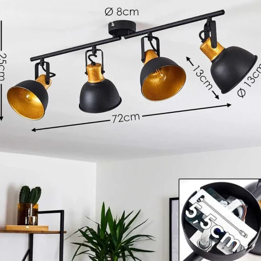 Plafonnier Blackburn Noir Dore, 4 Lumieres