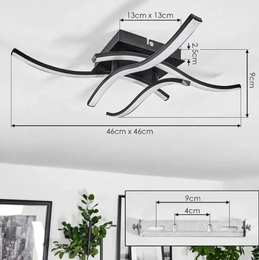 Plafonnier Casais Led Noir, 4 Lumieres