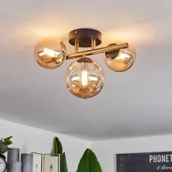 Plafonnier Chehalis Led Laiton, Noir, 3 Lumieres