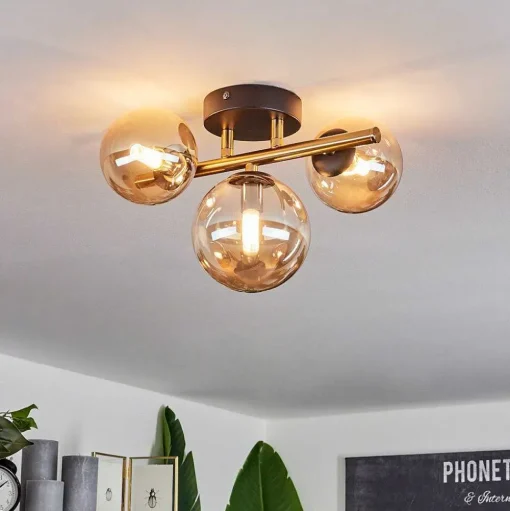 Plafonnier Chehalis Led Laiton, Noir, 3 Lumieres
