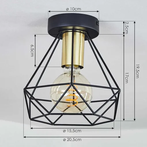 Plafonnier Denno Or, Noir, 1 Lumiere
