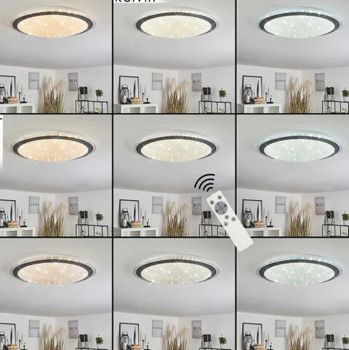 Plafonnier Gorgonta Led Blanc, 2 Lumieres, Telecommandes, Changeur De Couleurs