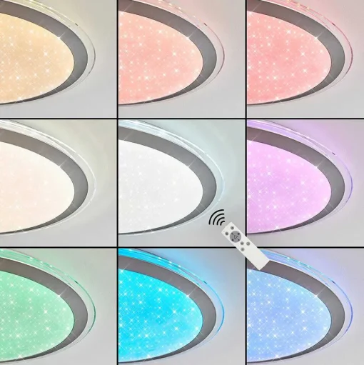 Plafonnier Gorgonta Led Blanc, 2 Lumieres, Telecommandes, Changeur De Couleurs