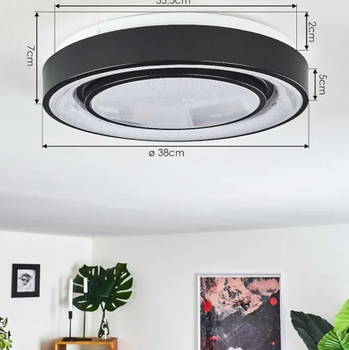 Plafonnier Grimacco Led Noir, 1 Lumiere, Changeur De Couleurs