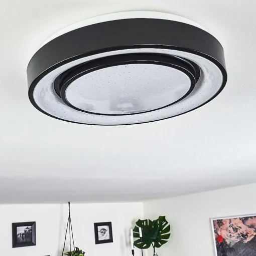 Plafonnier Grimacco Led Noir, 1 Lumiere, Changeur De Couleurs