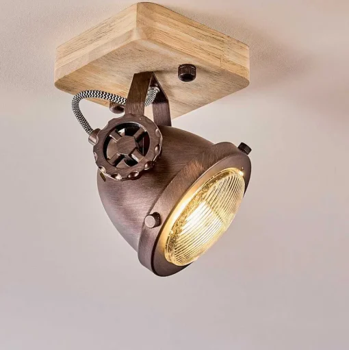 Plafonnier Herford Bois Clair, Cuivre, 1 Lumiere