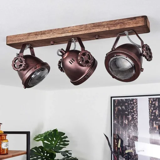 Plafonnier Herford Bois Fonce, Rouille, 3 Lumieres