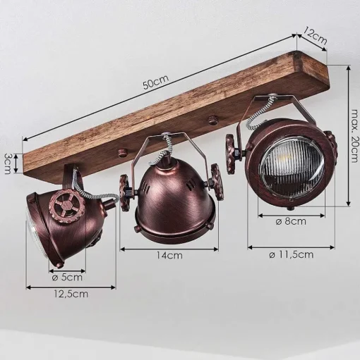 Plafonnier Herford Bois Fonce, Rouille, 3 Lumieres
