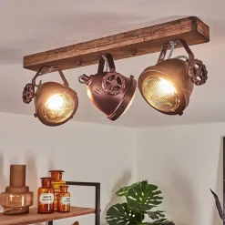 Plafonnier Herford Bois Fonce, Rouille, 3 Lumieres