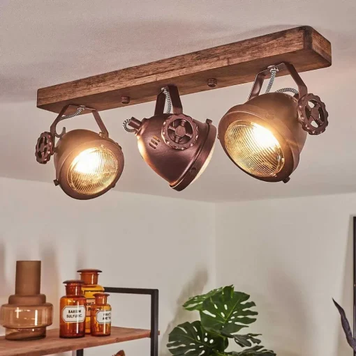 Plafonnier Herford Bois Fonce, Rouille, 3 Lumieres