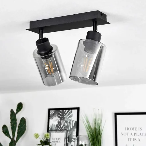 Plafonnier Hunouri Noir, 2 Lumieres