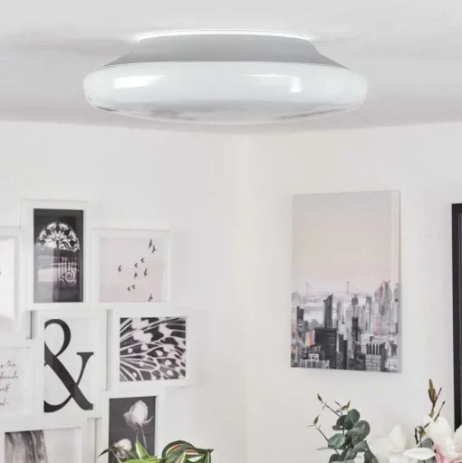 Plafonnier Idual Chloe Led Argente, Blanc, 1 Lumiere, Telecommandes, Changeur De Couleurs