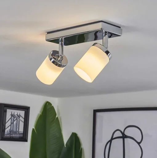 Plafonnier Idual Citrine Led Chrome, 2 Lumieres, Telecommandes, Changeur De Couleurs