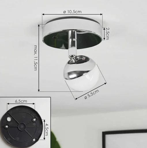 Plafonnier Idual Olivine Led Chrome, 1 Lumiere, Telecommandes, Changeur De Couleurs