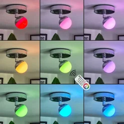 Plafonnier Idual Olivine Led Chrome, 1 Lumiere, Telecommandes, Changeur De Couleurs