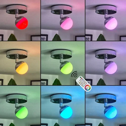 Plafonnier Idual Olivine Led Chrome, 1 Lumiere, Telecommandes, Changeur De Couleurs
