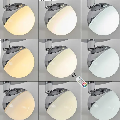 Plafonnier Idual Olivine Led Chrome, 1 Lumiere, Telecommandes, Changeur De Couleurs