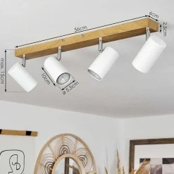 Plafonnier Javel Brun, Chrome, Couleur Bois, 4 Lumieres