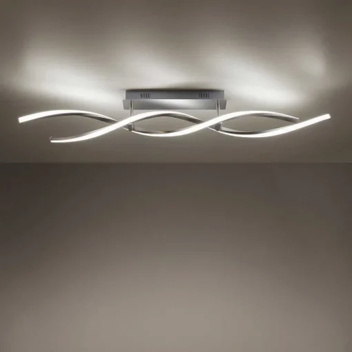 Plafonnier Leuchten-Direkt Lolasmart-Swing Led Acier Brosse, 2 Lumieres, Telecommandes, Changeur De Couleurs