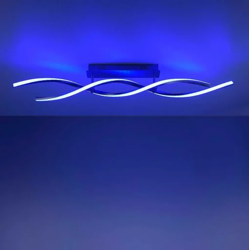 Plafonnier Leuchten-Direkt Lolasmart-Swing Led Acier Brosse, 2 Lumieres, Telecommandes, Changeur De Couleurs