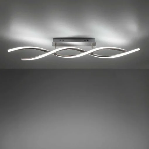 Plafonnier Leuchten-Direkt Lolasmart-Swing Led Acier Brosse, 2 Lumieres, Telecommandes, Changeur De Couleurs