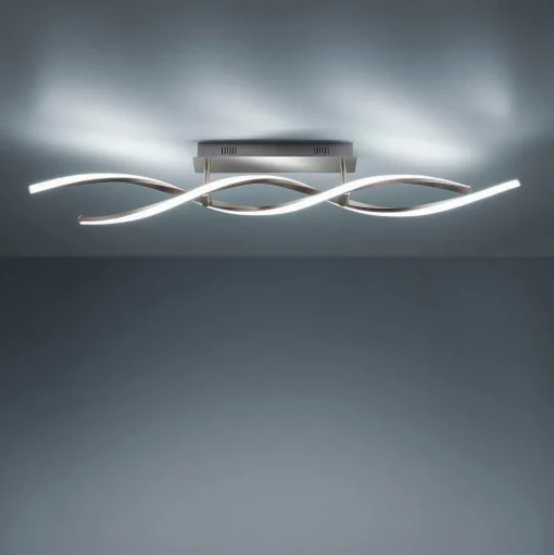 Plafonnier Leuchten-Direkt Lolasmart-Swing Led Acier Brosse, 2 Lumieres, Telecommandes, Changeur De Couleurs