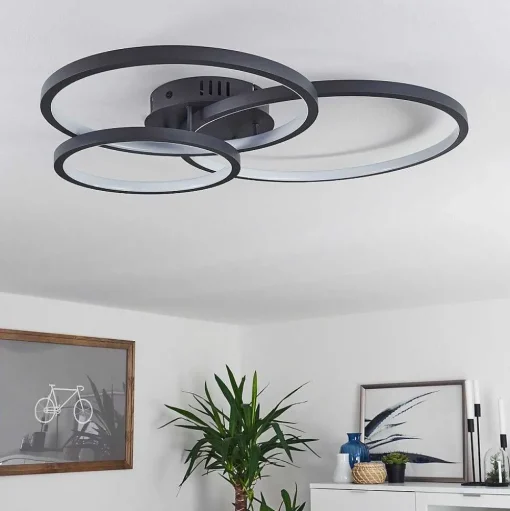 Plafonnier Moemoto Led Anthracite, 1 Lumiere, Telecommandes