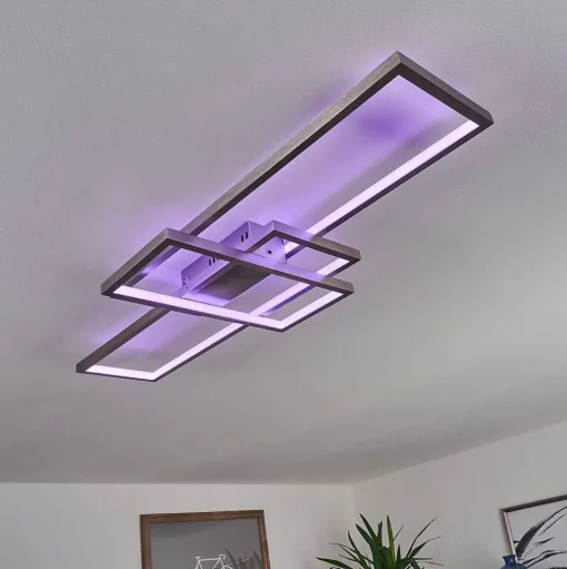Plafonnier Momahaki Led Nickel Mat, 1 Lumiere, Telecommandes