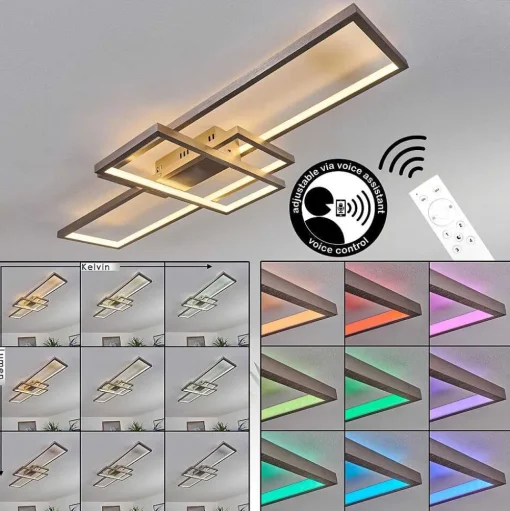 Plafonnier Momahaki Led Nickel Mat, 1 Lumiere, Telecommandes