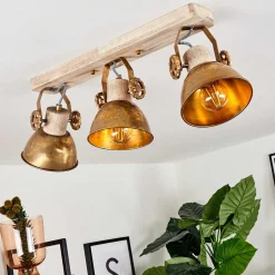 Plafonnier Orny Bronze, Bois Clair, 3 Lumieres