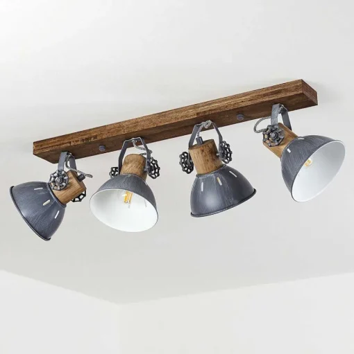 Plafonnier Orny Gris, Bois Fonce, 4 Lumieres