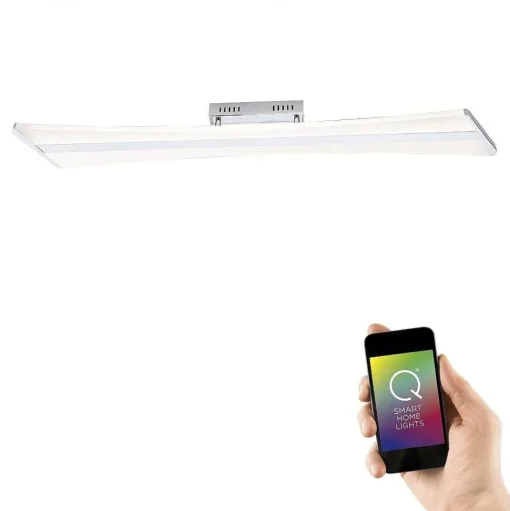 Plafonnier Paul Neuhaus Q-Riller Led Chrome, 2 Lumieres, Telecommandes, Changeur De Couleurs