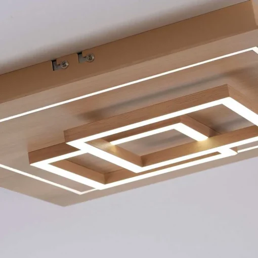 Plafonnier Paul Neuhaus Q-Linea Led Bois Clair, 4 Lumieres, Telecommandes