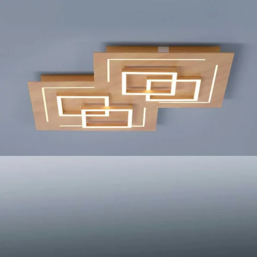Plafonnier Paul Neuhaus Q-Linea Led Bois Clair, 8 Lumieres, Telecommandes