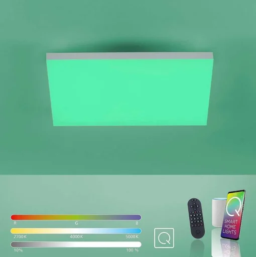 Plafonnier Paul Neuhaus Q-Flag Led Blanc, 1 Lumiere, Telecommandes, Changeur De Couleurs