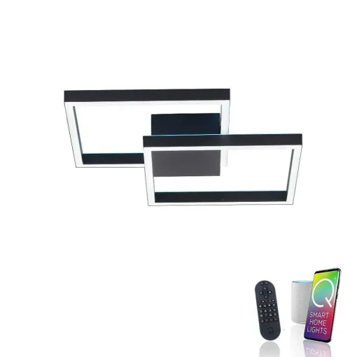 Plafonnier Paul Neuhaus Q-Marko Led Noir, 1 Lumiere, Telecommandes, Changeur De Couleurs